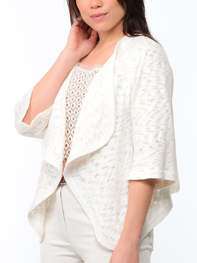 Gloved summer cardigan in blue and white or ivory mesh